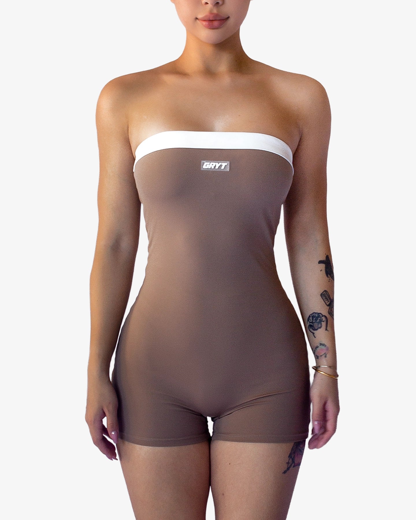 CONTRAST PLAYSUIT - LATTE