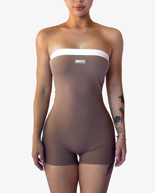 CONTRAST PLAYSUIT - LATTE