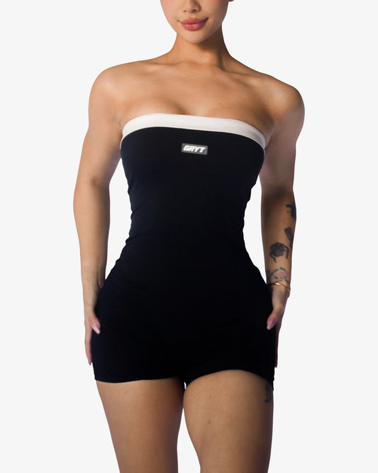 CONTRAST PLAYSUIT - BLACK